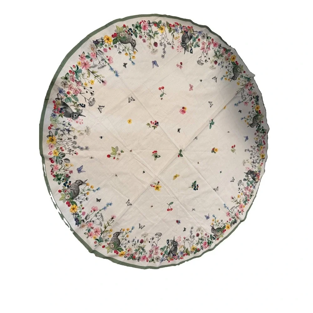 Spring Bunny Rabbit Wildflower Round Tablecloth Cottagecore Floral Wreath Berry